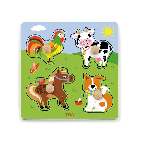 50839   Flat Puzzle w/ Big Wooden Knob-Farm Animals