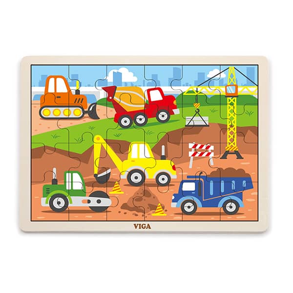 51463  Wooden 24- Piece - Puzzle-Construction Vehicles