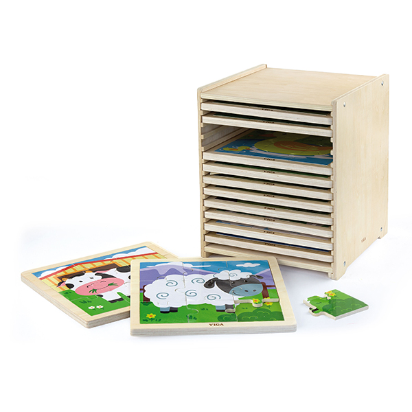 51426  Wooden 9-Piece- Puzzle Storage Shelf