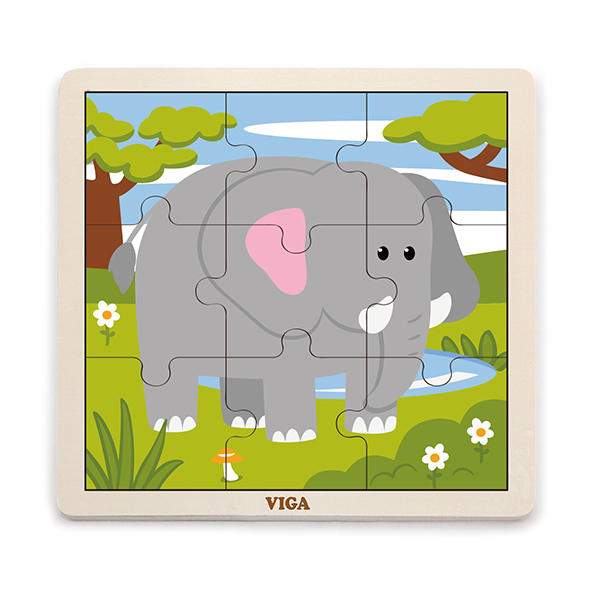 51441  Wooden 9 Piece Puzzle -Elephant