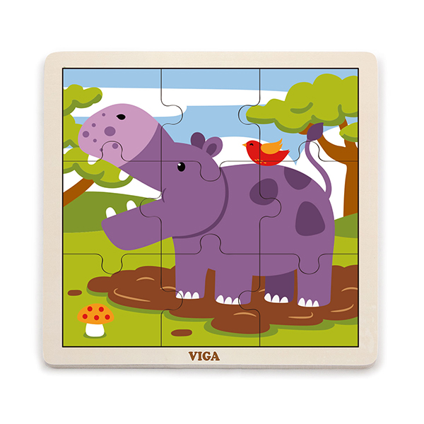 51443  Wooden 9 Piece Puzzle -Hippo